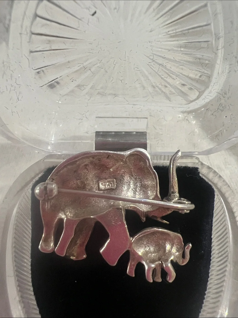 B#61-Silver Elephant Duo Brooch with Marcasite Accents